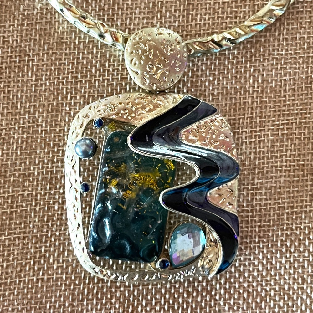 Vintage Gripoix Art Glass Enamel Statement Necklace